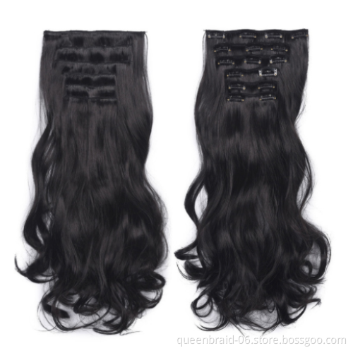 Wavy Curly Synthetic 16 Clips In Hair extension 24 Inch Long Body wave False Hairpiece Clip In Hair Extension 6pcs/set